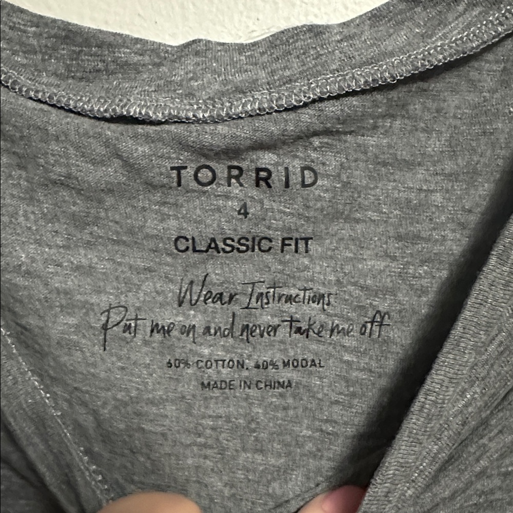 Torrid Cotton Modal Slub Drop Shoulder Tie Hem Gray Drawstring Long Sleeve 4X - Picture 3 of 6